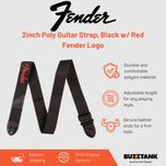 Fender 2-Inch Poly Guitar Strap, Black w/ Red Fender Logo