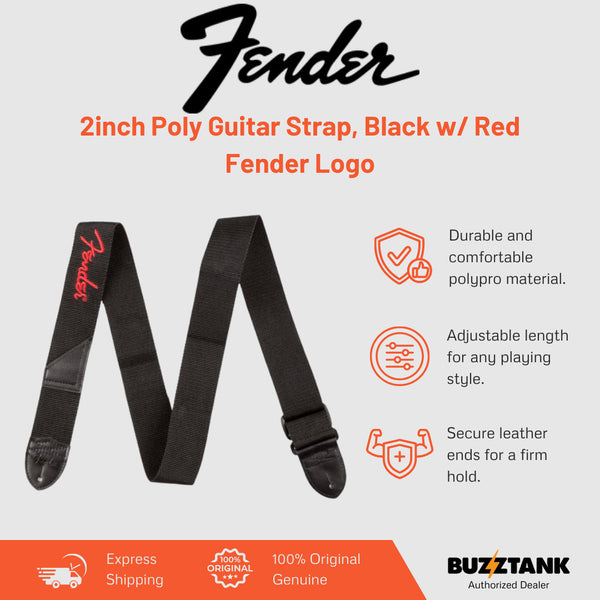 Fender 2-Inch Poly Guitar Strap, Black w/ Red Fender Logo
