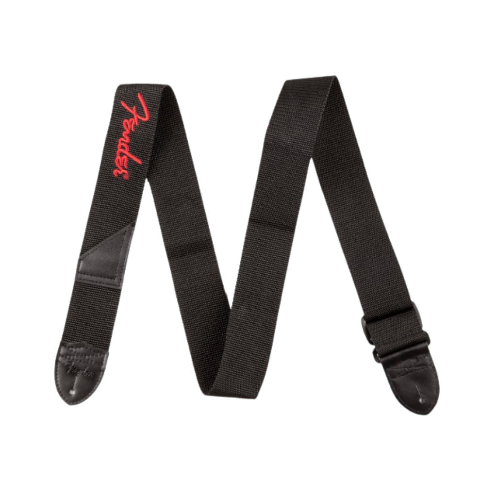 Fender 2-Inch Poly Guitar Strap, Black w/ Red Fender Logo
