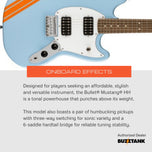 Squier FSR Bullet Competition HH Mustang Electric Guitar w/ Stripes, Sherwood Green, Graffiti Yellow, Black, Daphne Blue