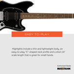 Squier FSR Bullet Competition HH Mustang Electric Guitar w/ Stripes, Sherwood Green, Graffiti Yellow, Black, Daphne Blue