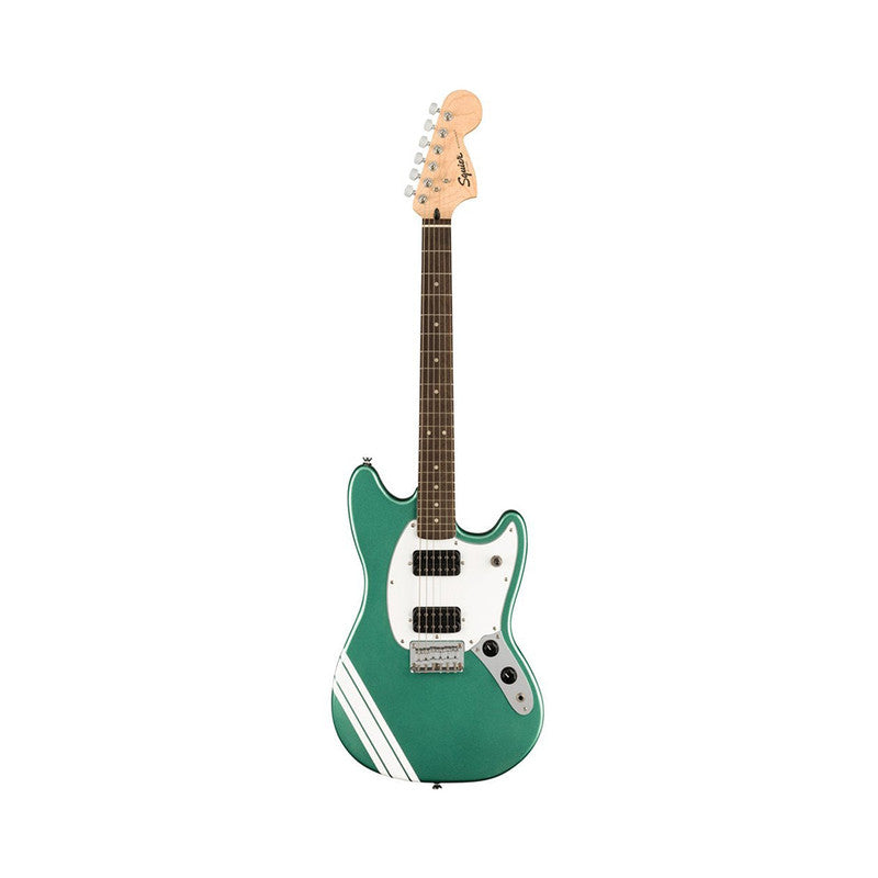 Squier FSR Bullet Competition HH Mustang Electric Guitar w/ Stripes, Sherwood Green, Graffiti Yellow, Black, Daphne Blue