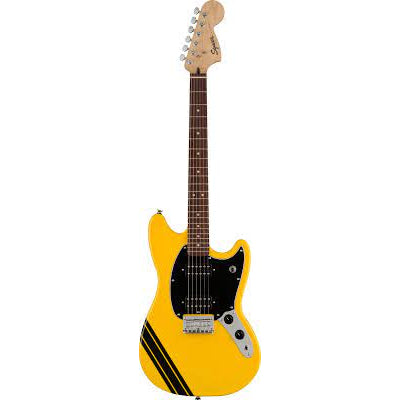 Squier FSR Bullet Competition HH Mustang Electric Guitar w/ Stripes, Sherwood Green, Graffiti Yellow, Black, Daphne Blue
