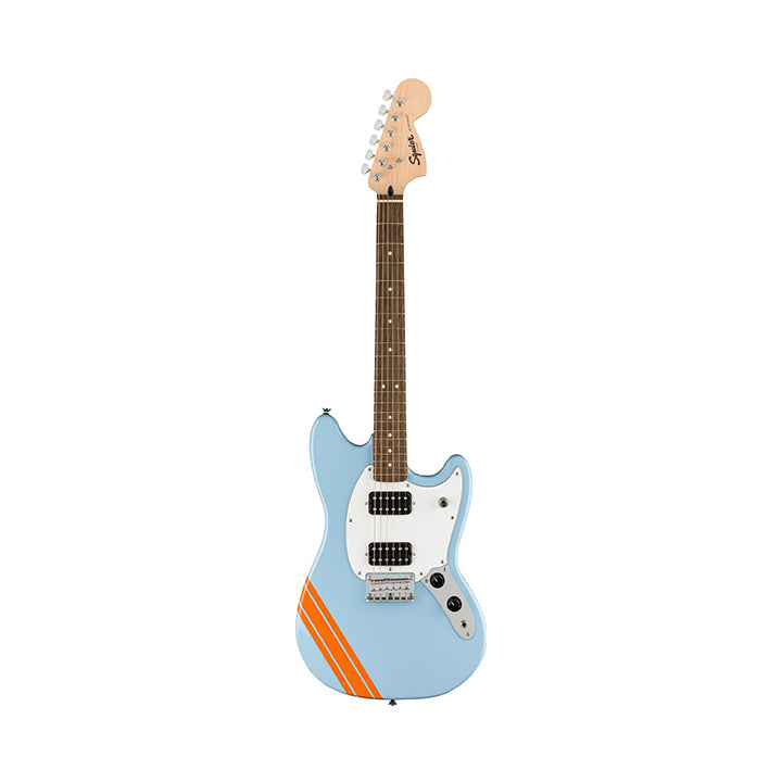Squier FSR Bullet Competition HH Mustang Electric Guitar w/ Stripes, Sherwood Green, Graffiti Yellow, Black, Daphne Blue