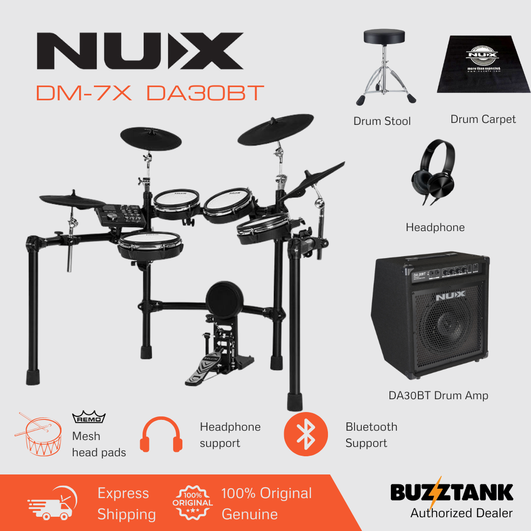 NUX DM-7X 5-Piece Full Mesh Digital Electronic Drum Set Head by Remo