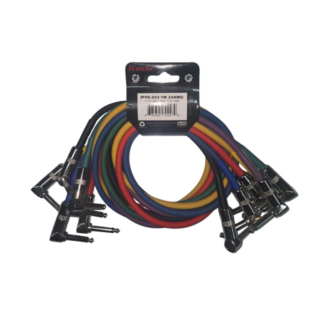 Kirlin 6-Pack Colorful Patch Cable, 1/4" Right Angle Mono Plug, 1m