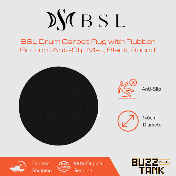 BSL Drum Carpet Rug with Rubber Bottom Anti-Slip Mat, Black, Round