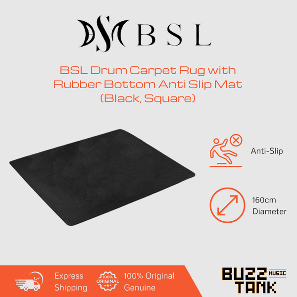 BSL Drum Carpet Rug with Rubber Bottom Anti Slip Mat, Black, Square