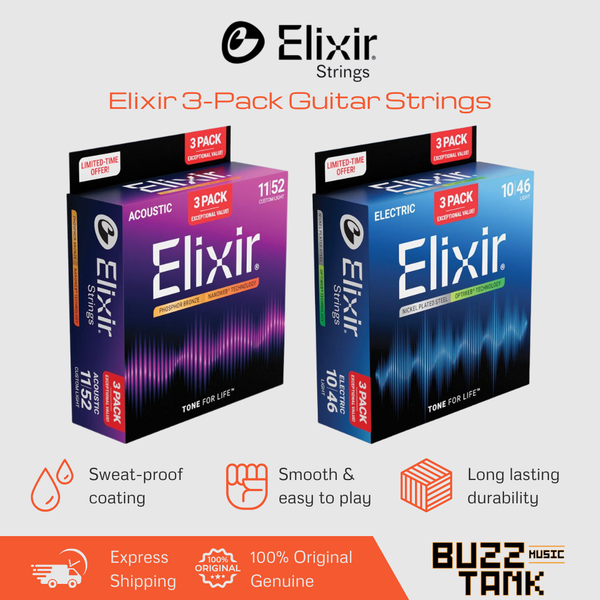 Elixir 3-Pack Guitar strings Optiweb Nanoweb Nickle Phosphor Bronze (16538 16539 16540 16542 16544 16545 16550 16552)