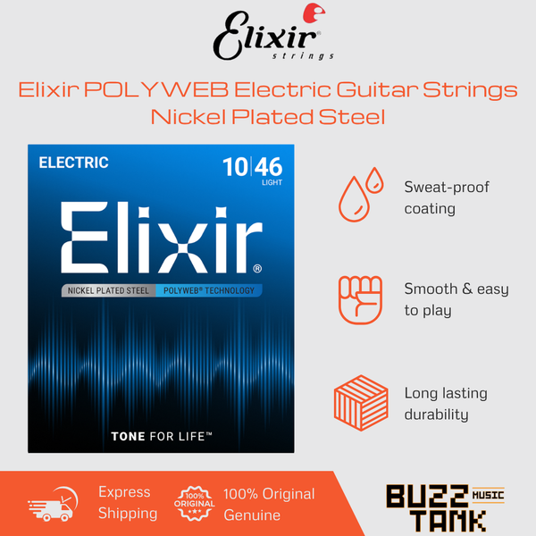 Elixir Polyweb Electric Guitar Strings Nickel Plated Steel 9/10 Gauge 12000 12050 12025