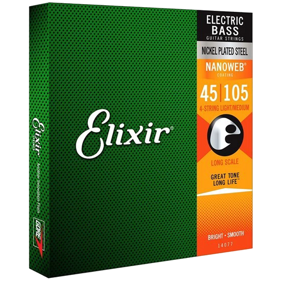 Elixir 14077 Nanoweb Medium Long Scale 4-String Electric Bass Strings 45-105