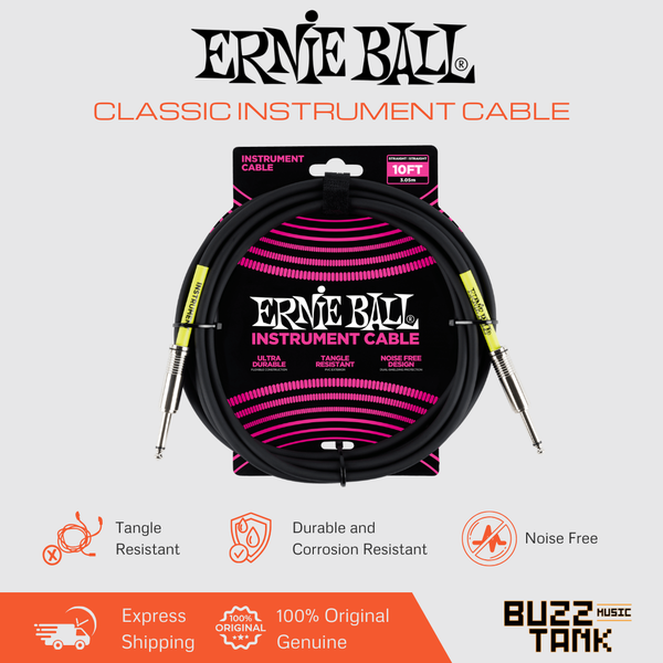 Ernie Ball 10' Straight to Straight Instrument Cable, Black
