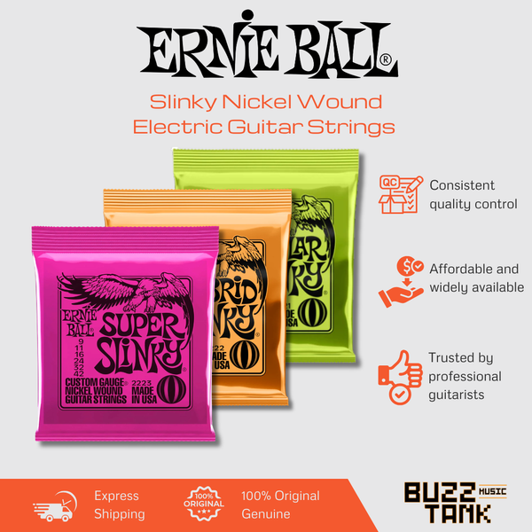 Ernie Ball Slinky Nickel Wound Electric Guitar Strings Regular 10-46 Hybrid 9-46 Super 9-42