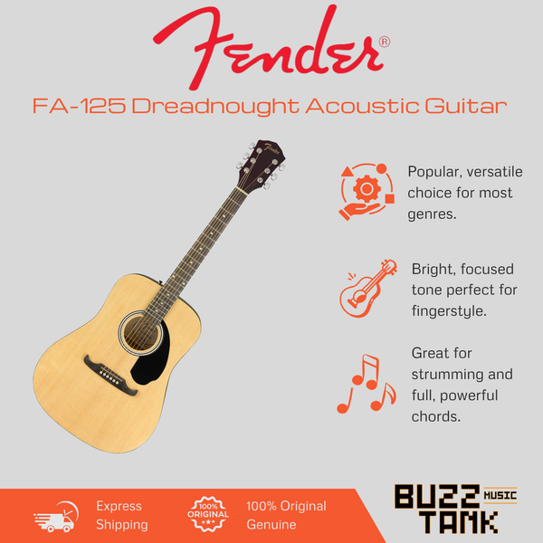 Fender FA-125 Dreadnought Acoustic Guitar w/bag, Walnut FB, Natural
