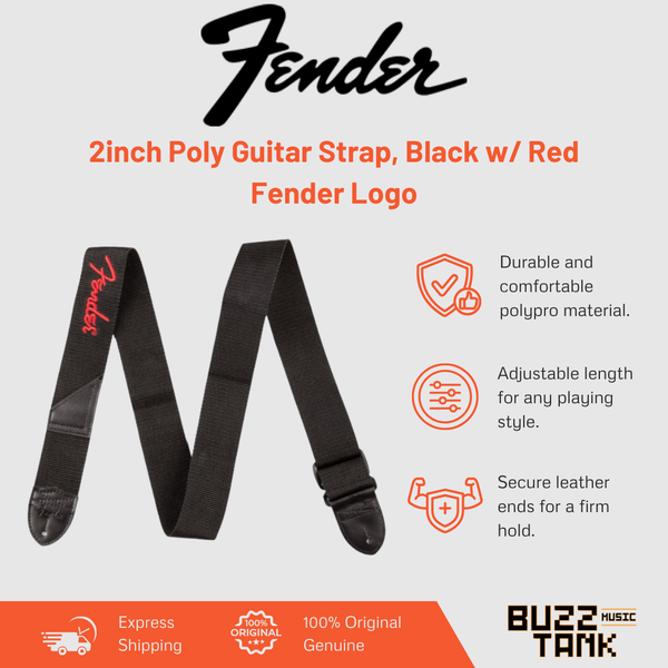 Fender 2-Inch Poly Guitar Strap, Black w/ Red Fender Logo