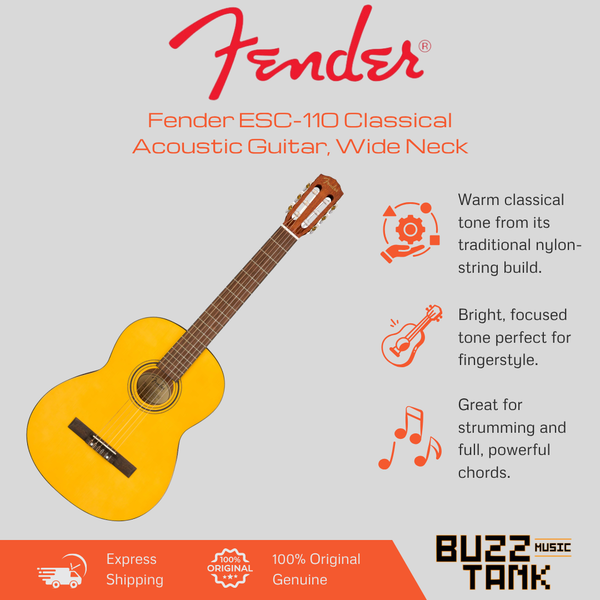 Fender ESC-110 Classical Acoustic Guitar, Wide Neck