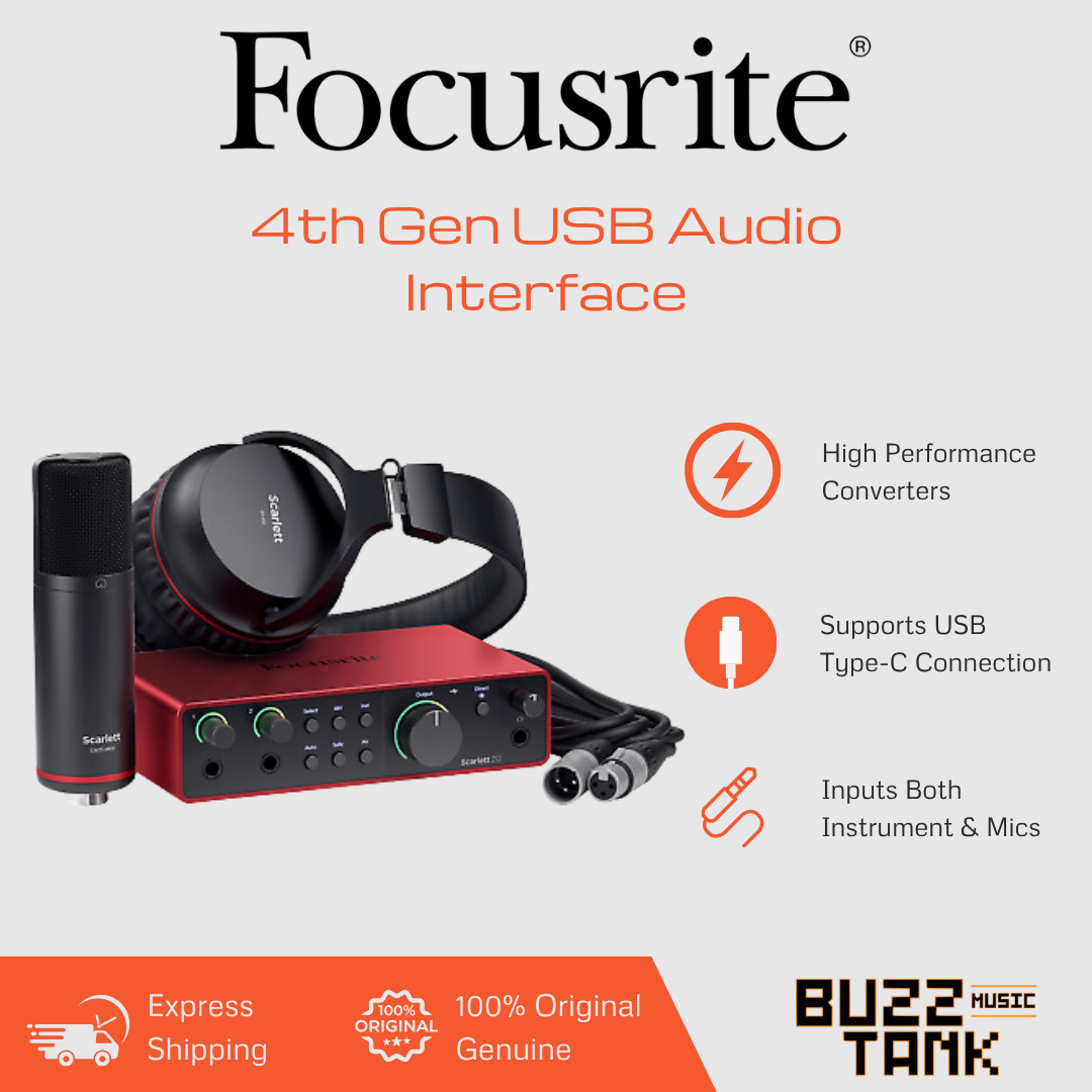 Focusrite Scarlett 2i2, Solo (4th Gen) USB Audio Interface, Studio pack