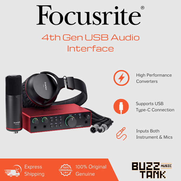 Focusrite Scarlett 2i2, Solo (4th Gen) USB Audio Interface, Studio pack