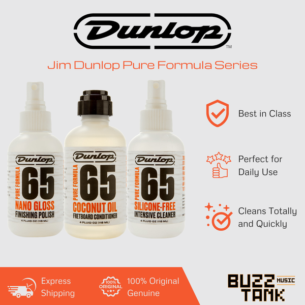 Jim Dunlop Pure Formula Intense Cleaner 6644 / 6604 Nano Gloss Finishing Polish/ 6634 Coconut Oil Fretboard Conditioner