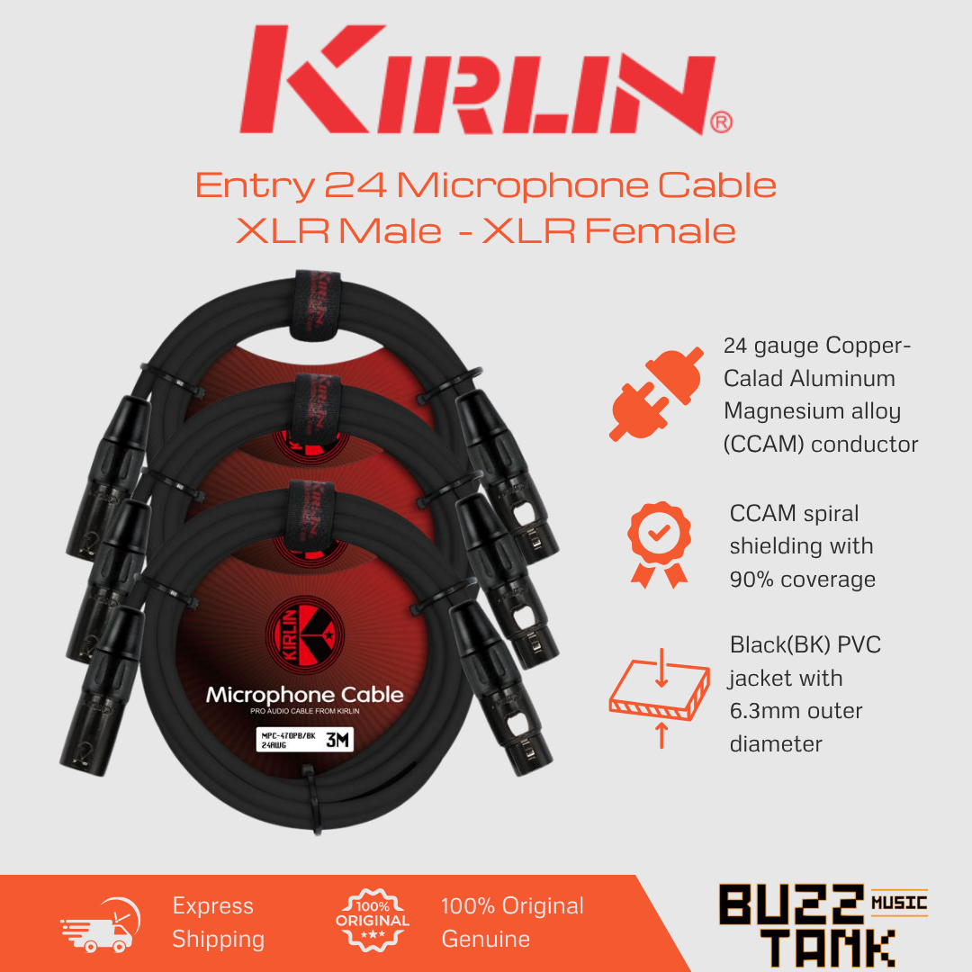 Kirlin Entry 24 Microphone Cable XLR Male - XLR Female, 10ft & 20ft, Black