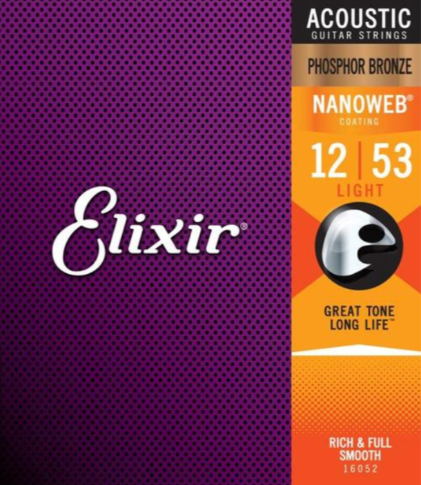 Elixir Nanoweb Acoustic Guitar Strings Phosphor Bronze 10/11/12 Gauges 16002 16027 16052 16182 16102