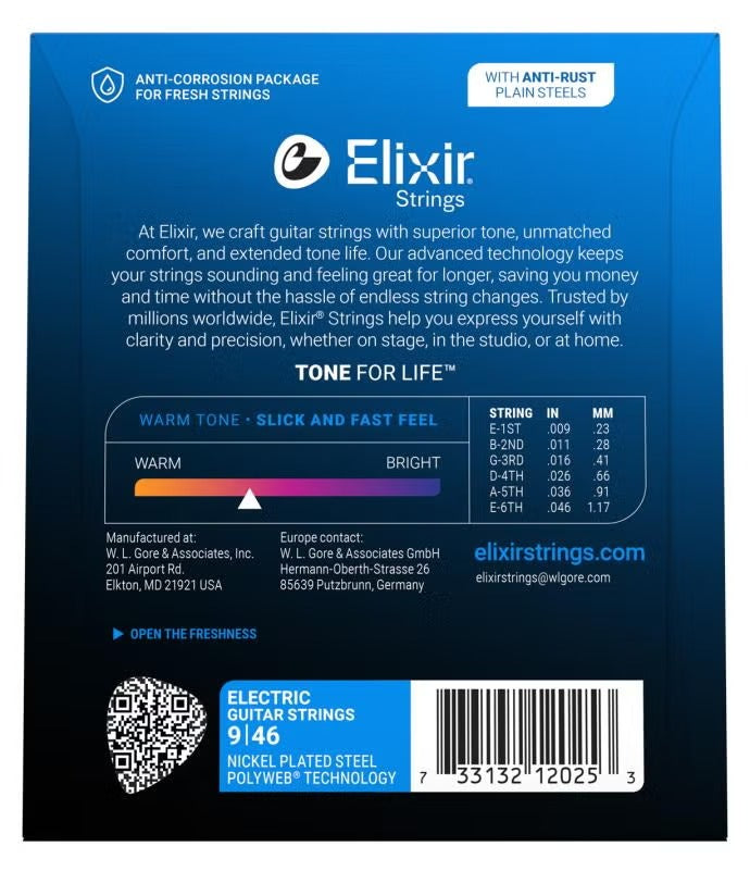Elixir Polyweb Electric Guitar Strings Nickel Plated Steel 9/10 Gauge 12000 12050 12025